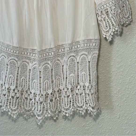Solitaire pale cream, Boho Crochet Trim Tunic Top, Cover-up,Blouse. Women’s M - Picture 4 of 7